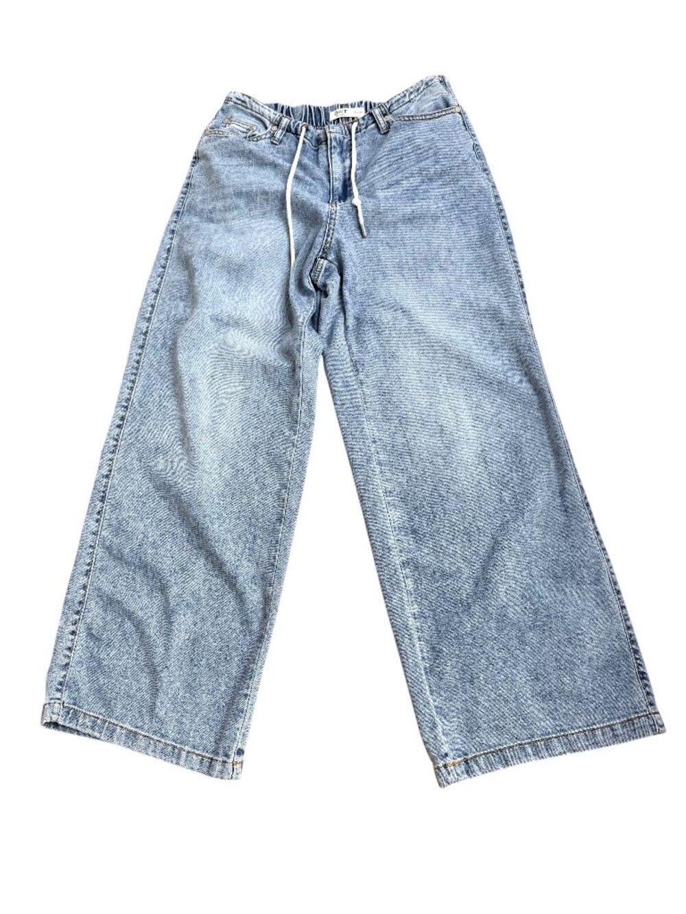 Oat NY Cloud Luxe Jeans Tie Waist Wide Leg Cropped Denim Light Wash Blue (28)